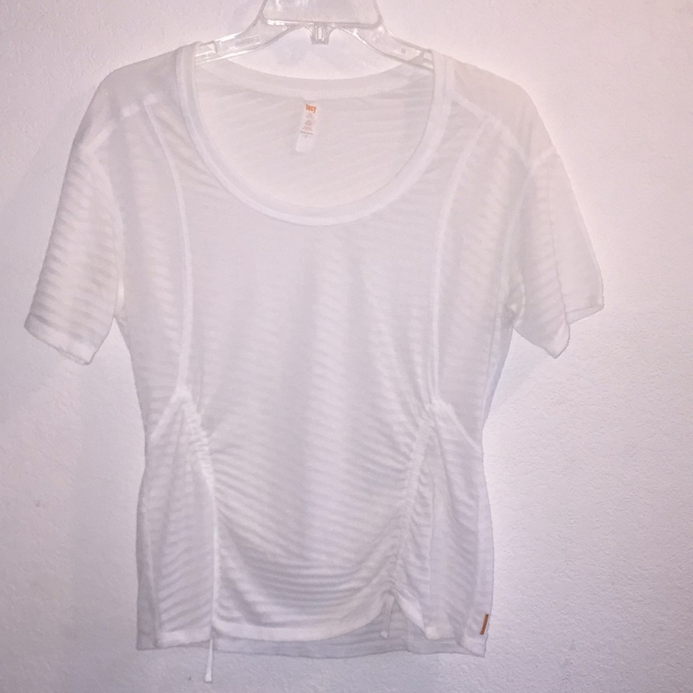 Lucy Worth The Weights Semi Sheer White Stripe Top